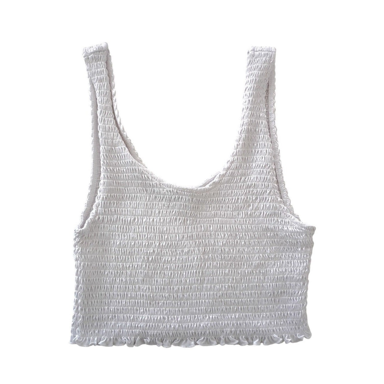 Love Tree Smocked Square Neck Tank Top White L Modal Ruffle Hem