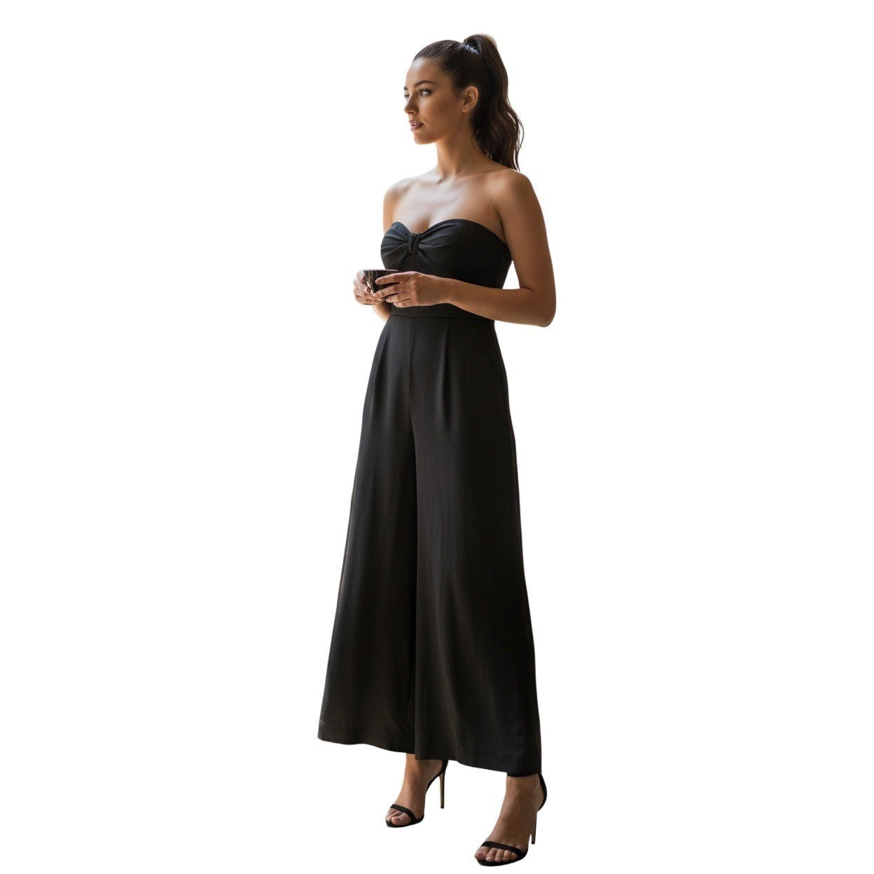Lily Rose XL Black Wide Leg Jumpsuit Sweetheart Tie Front Smocked Coquette Curve