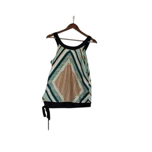Old Navy Teal Geometric Halter Top M Medium Tie Waist Chevron Blouse Retro Boho