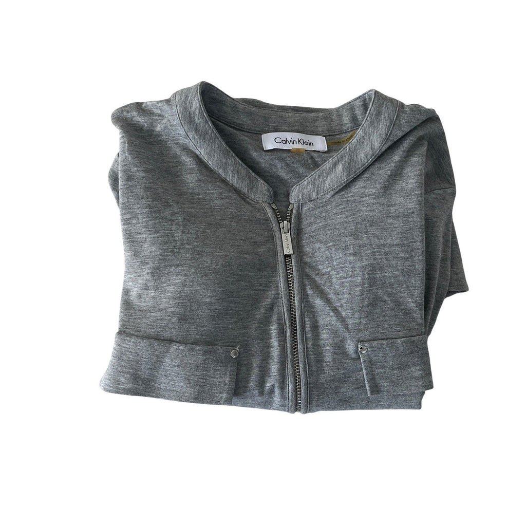 Calvin Klein Gray Zip Up Long Sleeve Shirt Sporty Athleisure Minimalist M