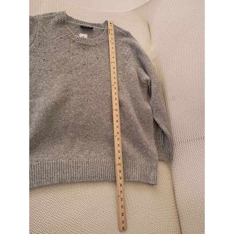 Lane Bryant NWT Sweater Plus Sz 22-24 Gray Sparkle Bead Crew Neck Long Sleeve