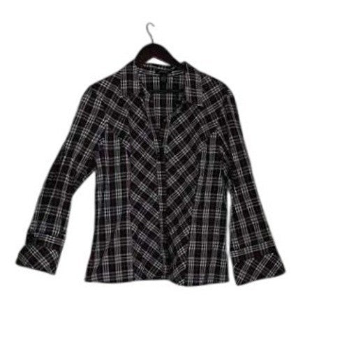 SPENSE Classic Black White Checkered Red Button Front Shirt Blouse L Casual Chic