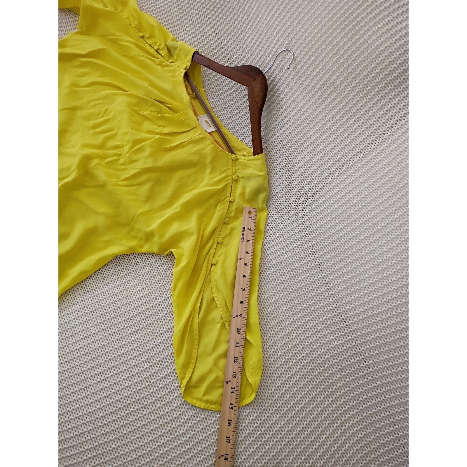 Maeve Anthropologie Citron Yellow Pleated Button Sleeve Rayon Blouse Fits S/M