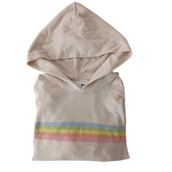SPIRITUAL GANGSTER Rainbow Stripe Crop Hoodie M Cream Cotton Modal Yoga