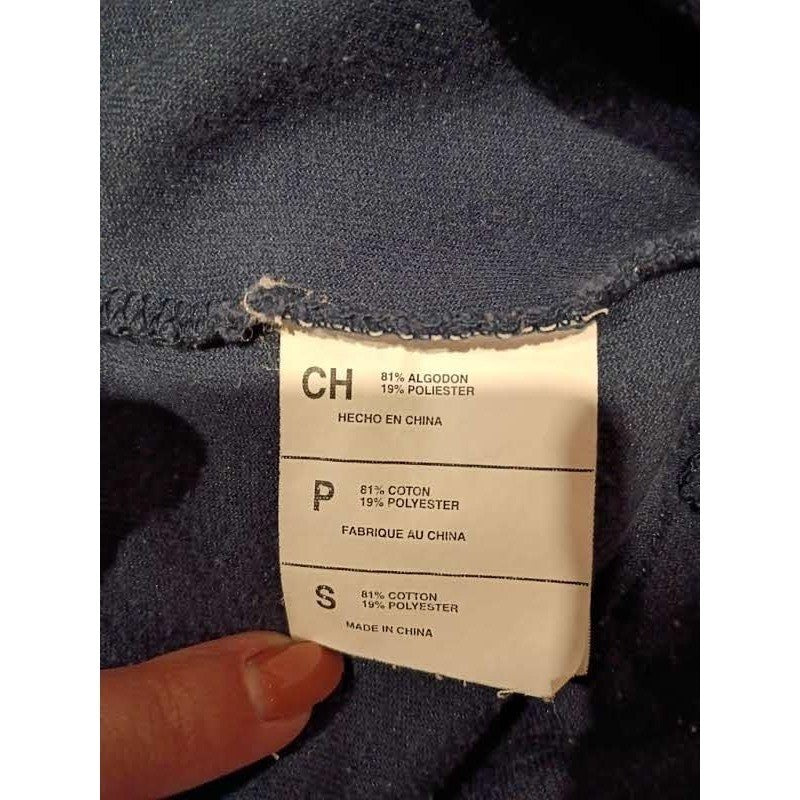 Nautica Velour Cotton Hoodie Pullover V Neck Navy Tan Size S