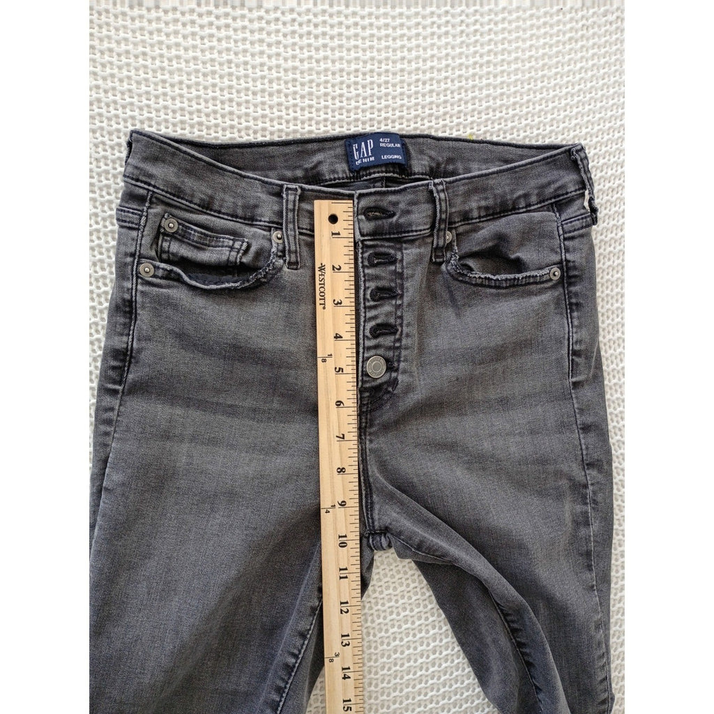 GAP Legging High Rise Button Fly Raw Hem Faded Black Jeans 4R 27x28 Stretch