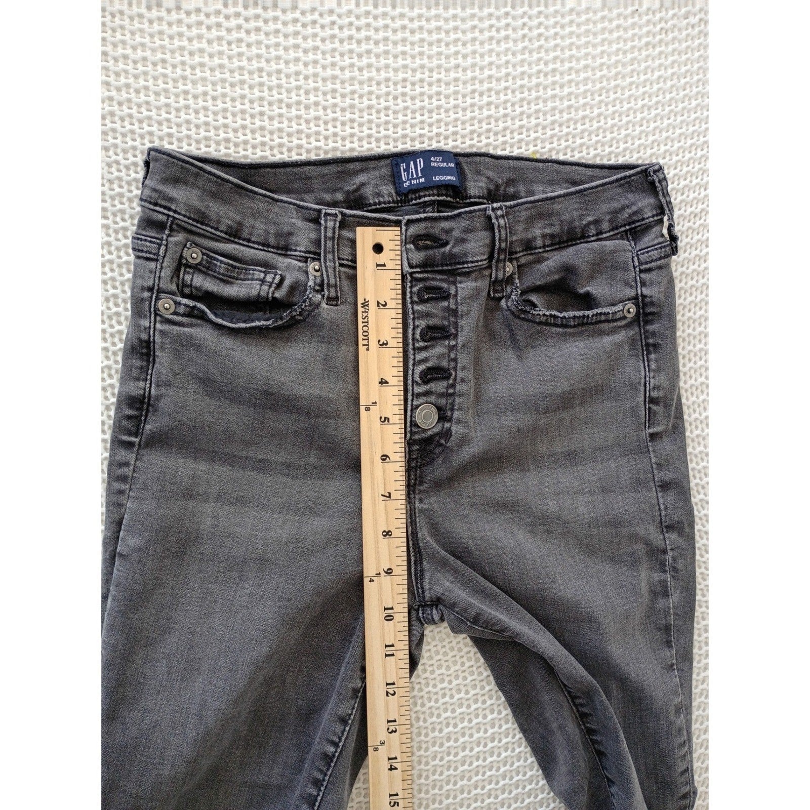 GAP Legging High Rise Button Fly Raw Hem Faded Black Jeans 4R 27x28 Stretch