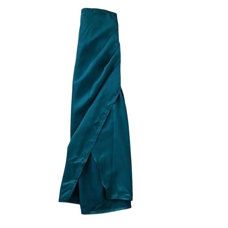 90s Minimal Satin Slip Midi Skirt Teal Clean Girl Aesthetic S NWOT