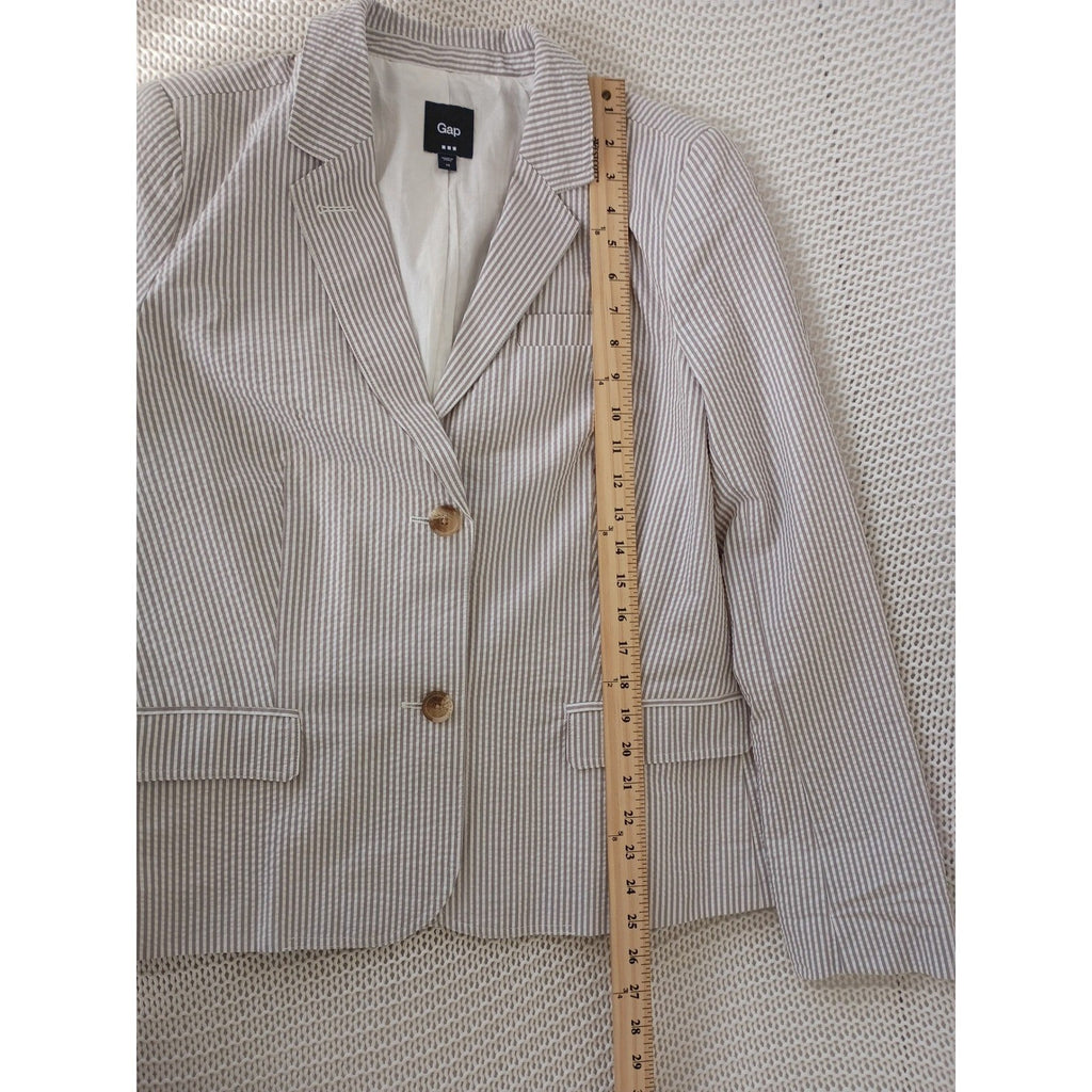Gap NWOT Navy White 100% Cotton Seersucker Striped Blazer Jacket Coastal 14