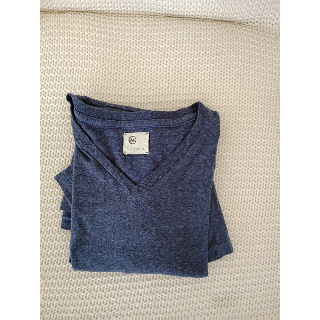 AG Jeans Heathered Blue V Neck Short Sleeve Cotton T Shirt Top Mens XXL
