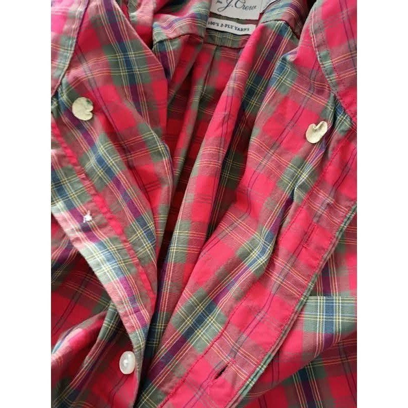 J Crew Red Plaid Slim 100% Cotton Untucked Secret Wash Shirt Mens L Everydaywear