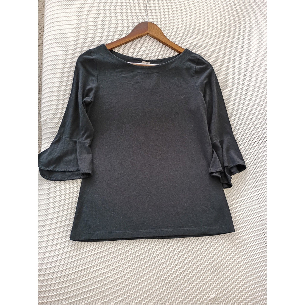 Lilly Pulitzer Black Pima Cotton Modal Bell Sleeve Keyhole Back Top S Made Peru