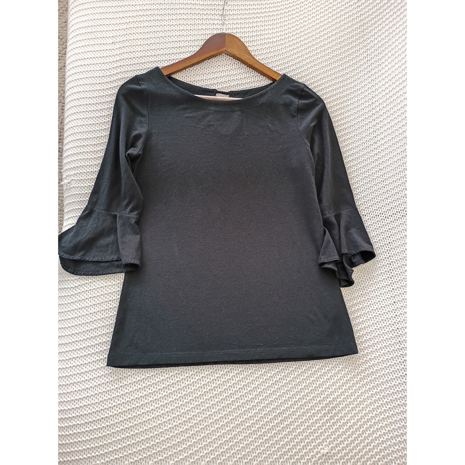 Lilly Pulitzer Black Pima Cotton Modal Bell Sleeve Keyhole Back Top S Made Peru