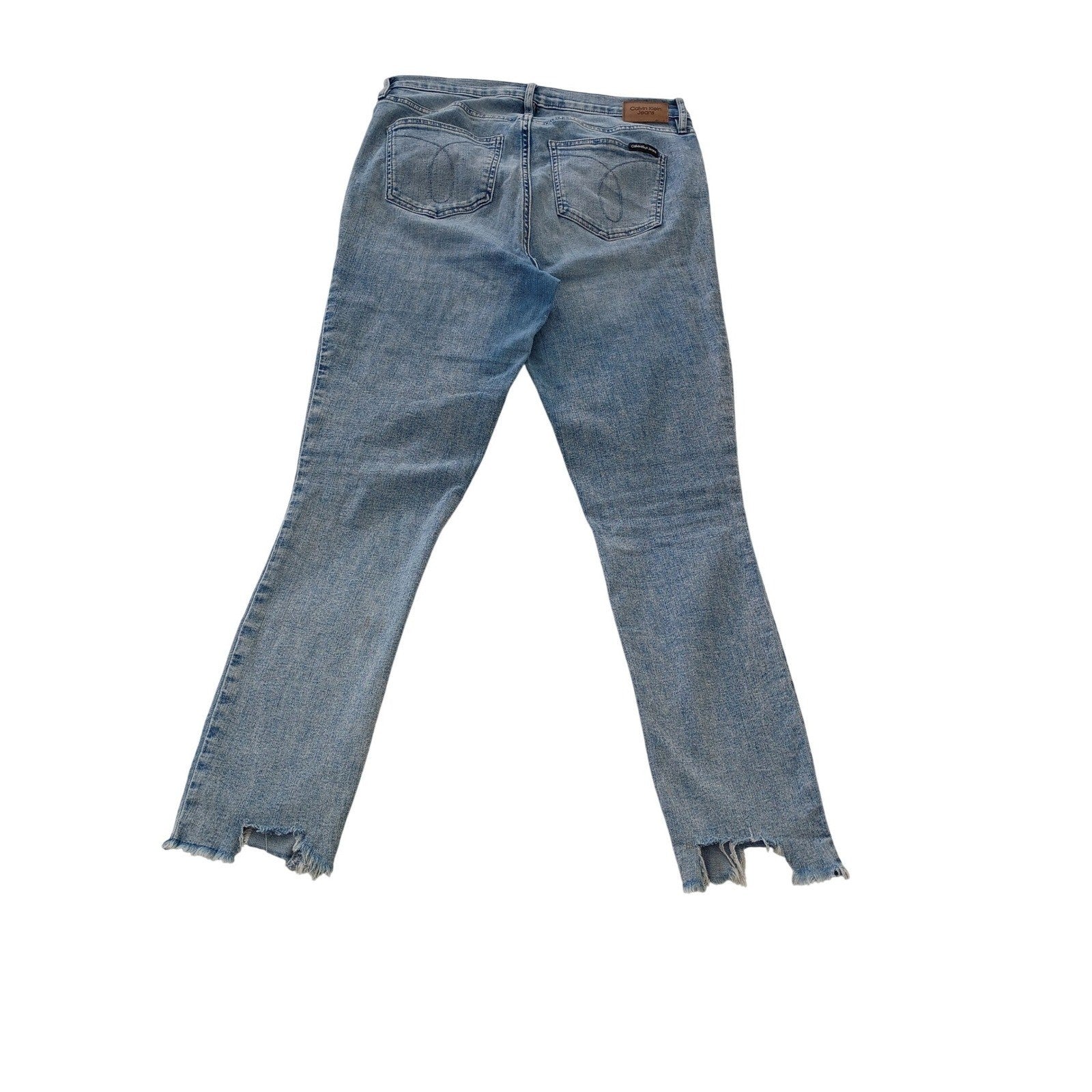Calvin Klein Distressed Straight Leg Jeans Blue Frayed Hem 28/6x27 NWOT