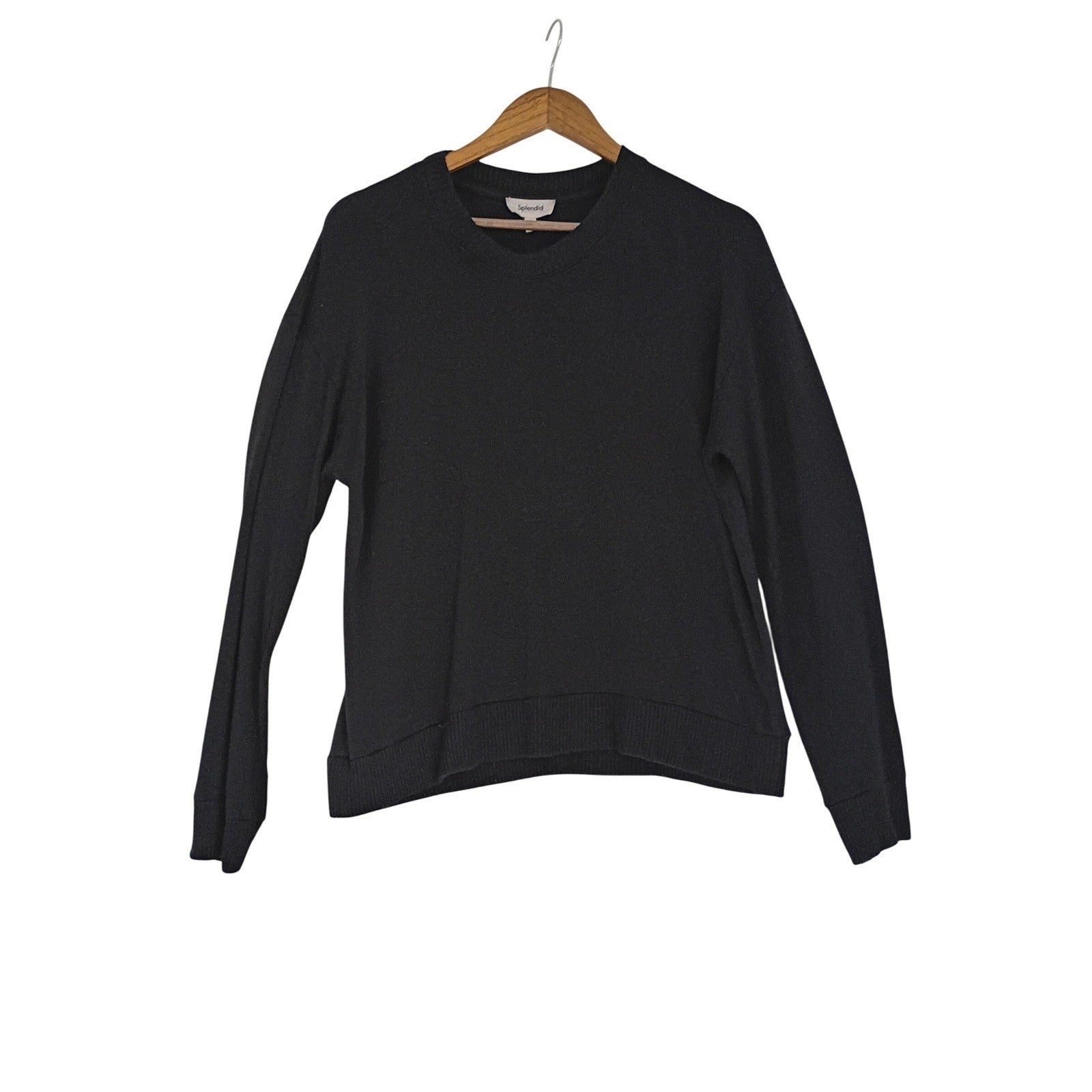 Splendid Collection Black Long Sleeve Crew Neck Knit Sweater Top Womens Medium