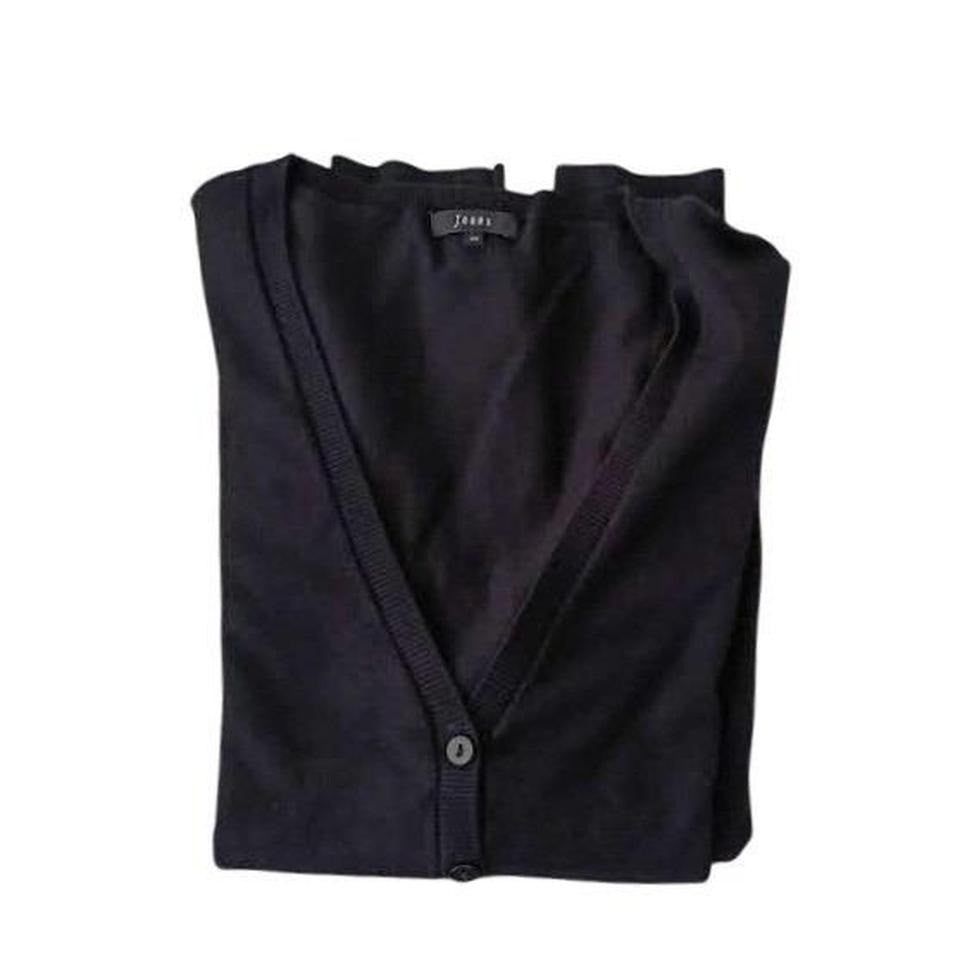 Jones New York Chic Black V-Neck Button Front Cardigan Sweater Pockets Size S
