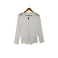 Ann Taylor White Sheer Panel Button Front Blouse Top Size M