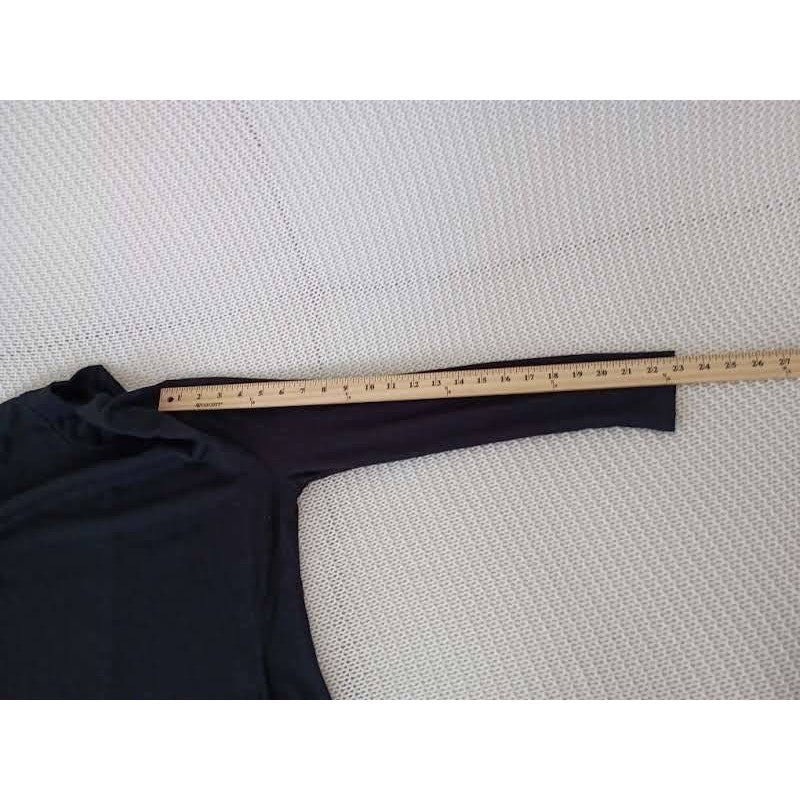 Madewell Black Ribbed Mock Neck Dress M Long Slve A-Line Mini Minimalist Stretch