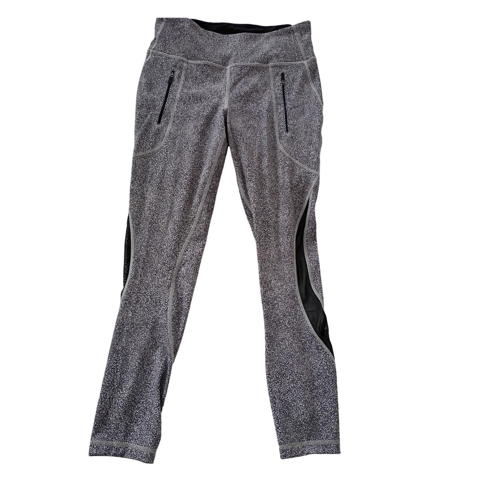 Lululemon Tight Stuff Tight 7/8 Leggings Size 8 Black White Pebble Mesh Panels