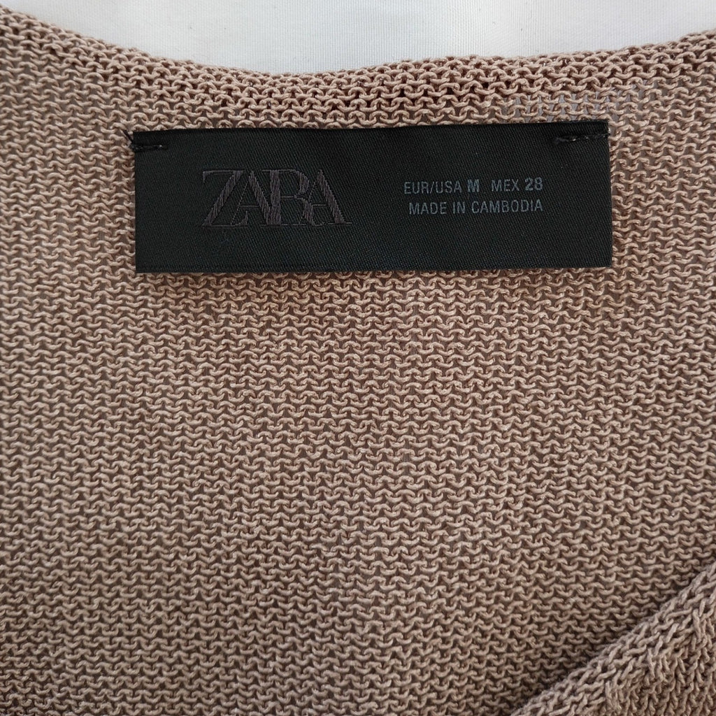 ZARA Knit V-Neck Camisole Tank Top Taupe M Minimalist Neutral Chic