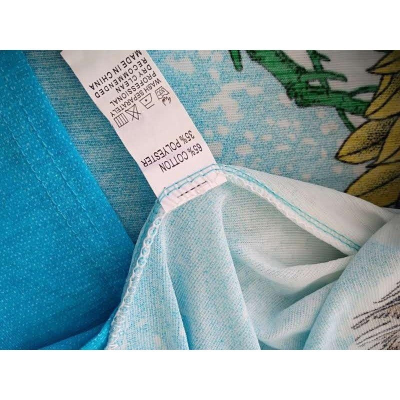 I STYLE Tropical Turquoise Blue Peacock Floral Print Sht Sleeve Tunic Top L