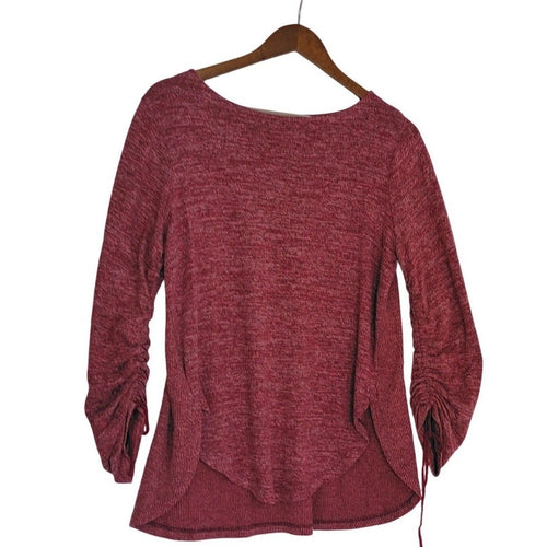 Anthropologie Saturday Sunday Burgundy Heathered Layered Top Boho Cozy Fits S/M