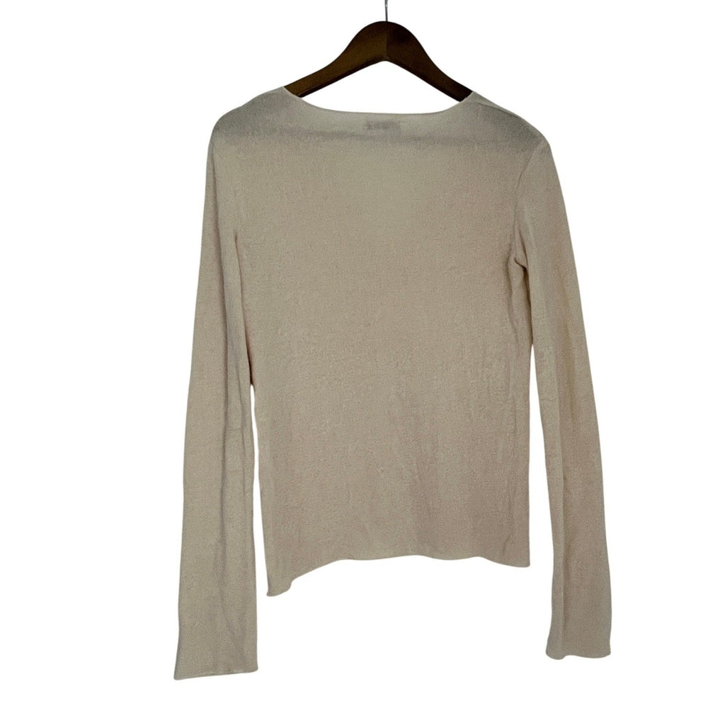 ZARA Beige Lightweight V-Neck Long Sleeve Knit Sweater Top S Sheer Minimalist