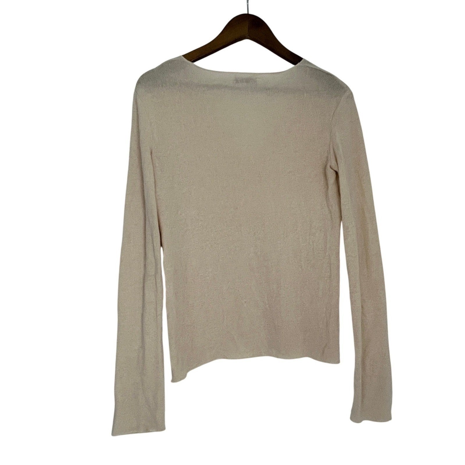 ZARA Beige Lightweight V-Neck Long Sleeve Knit Sweater Top S Sheer Minimalist