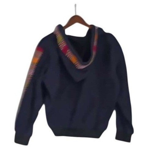 NWT Rhea Artisan Fleece Hoodie Jacket Navy Boho Trim Zip Up Women Unisex L NWT