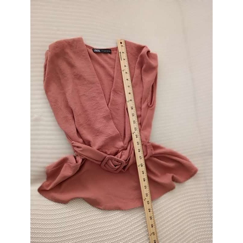 Zara Dusty Rose Pink Peplum Wrap Top Belted V-Neck Sleeveless Fits S Small 2 4