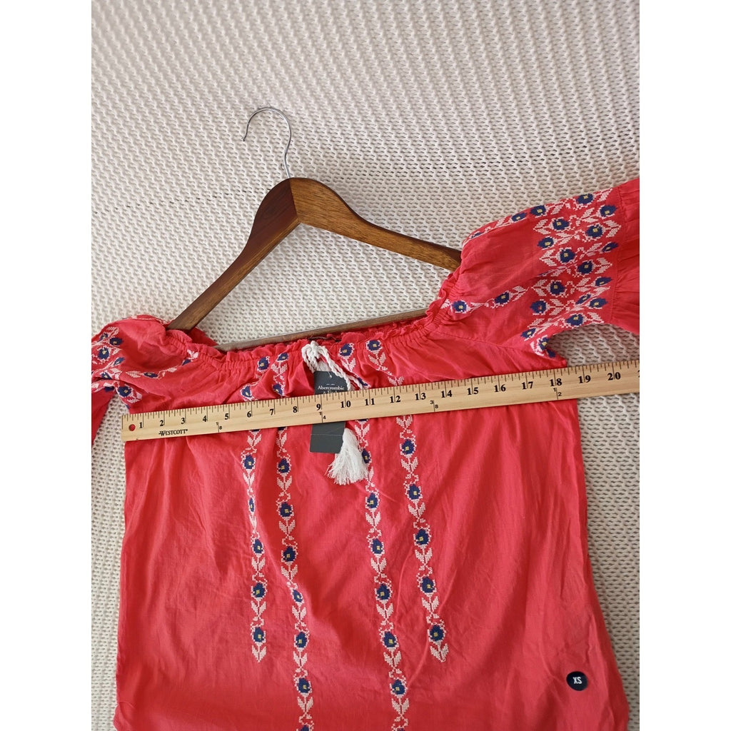 Abercrombie & Fitch NWT 100% Cotton Red Embroidered Peasant Top S Boho