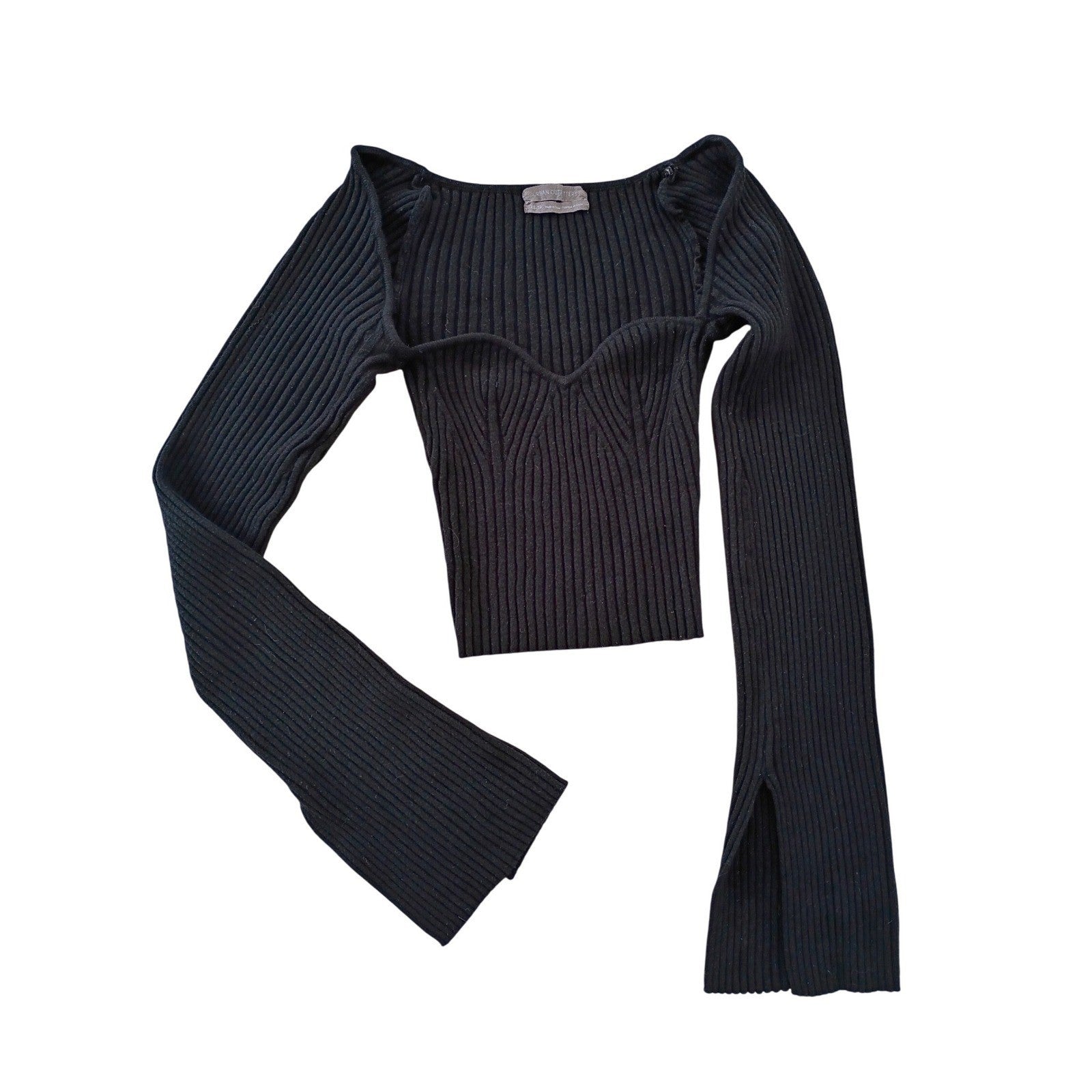 Urban Outfitters Black Ribbed Square Neck Long Sleeve Cropped Top XS