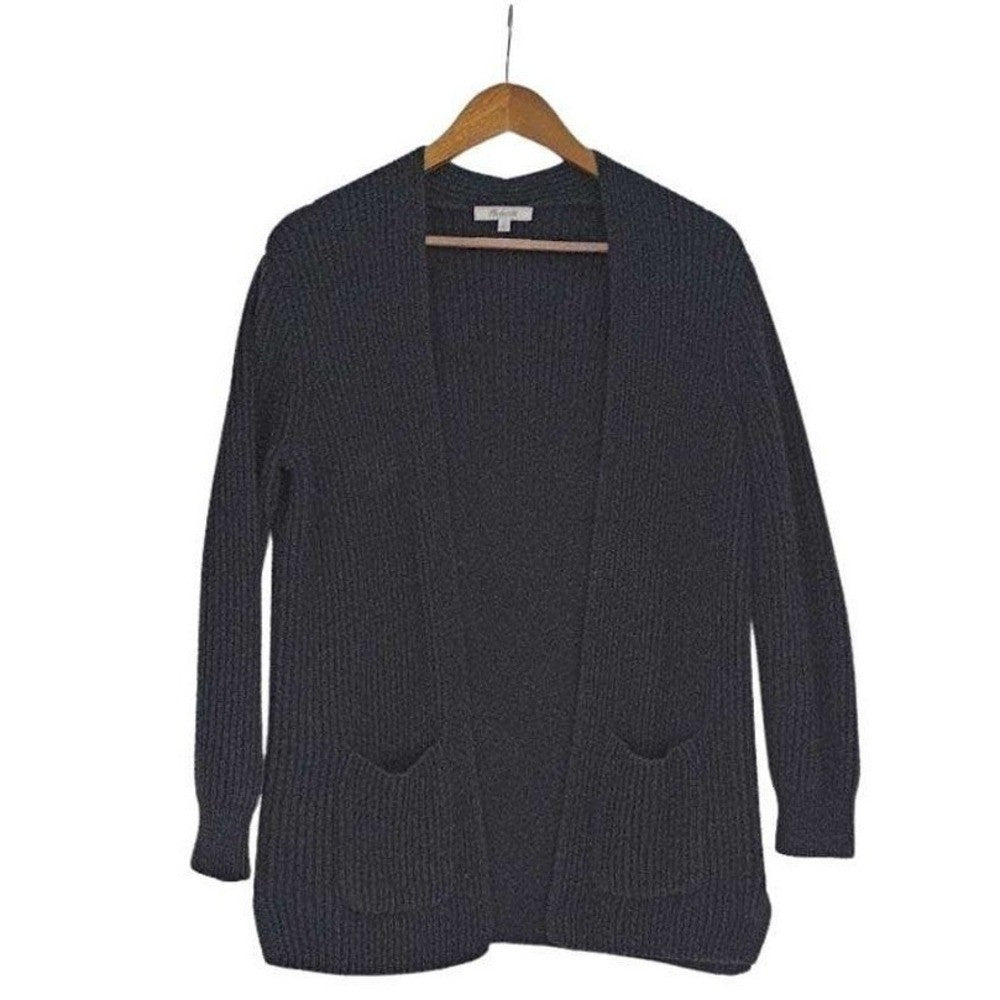 Madewell Charcoal Ribbed Knit Open Front Cotton Cardigan Sweater Womens Fits S/M