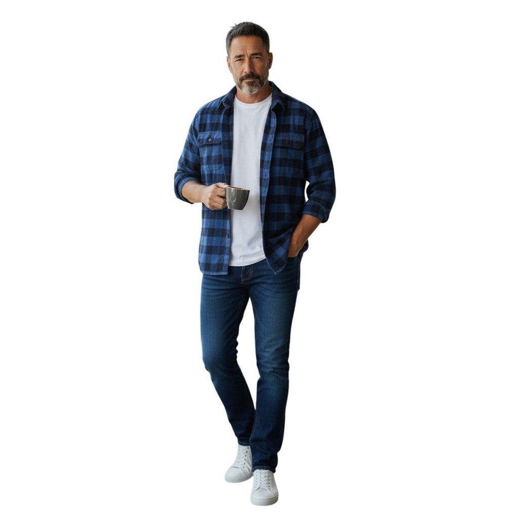 Jachs NY Cozy 100% Cotton Blue Plaid Flannel Shirt Button Up Long Sleeve Mens M