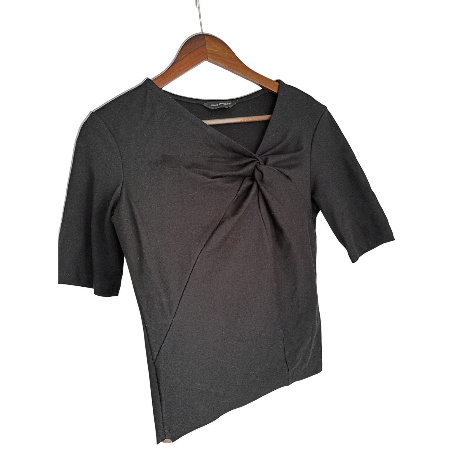 Club Monaco Black Twist Front V Neck Knit Top Elbow Sleeve Slim Fit S