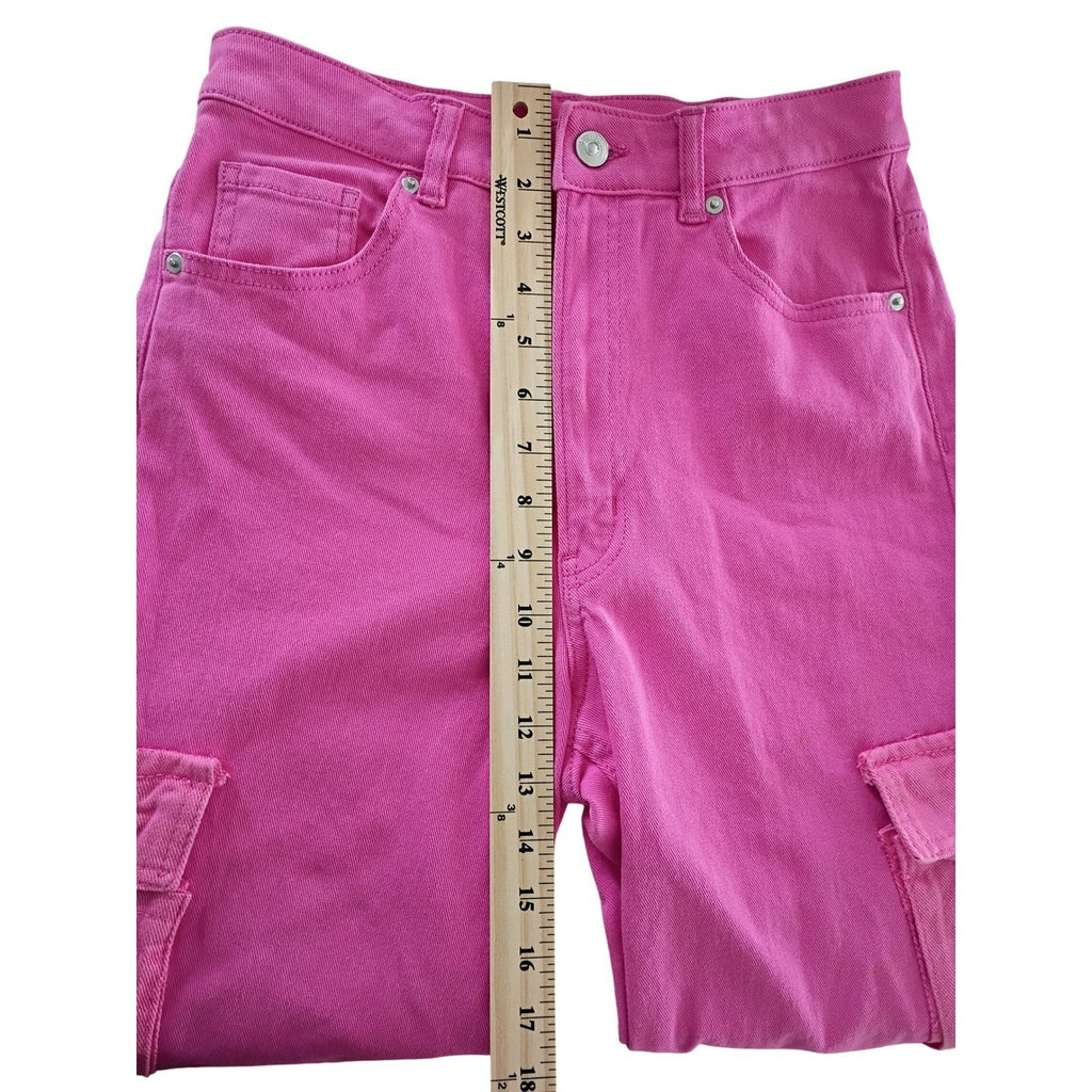 Hot Pink Cargo Jeans Wide Leg High Waisted Denim Pants