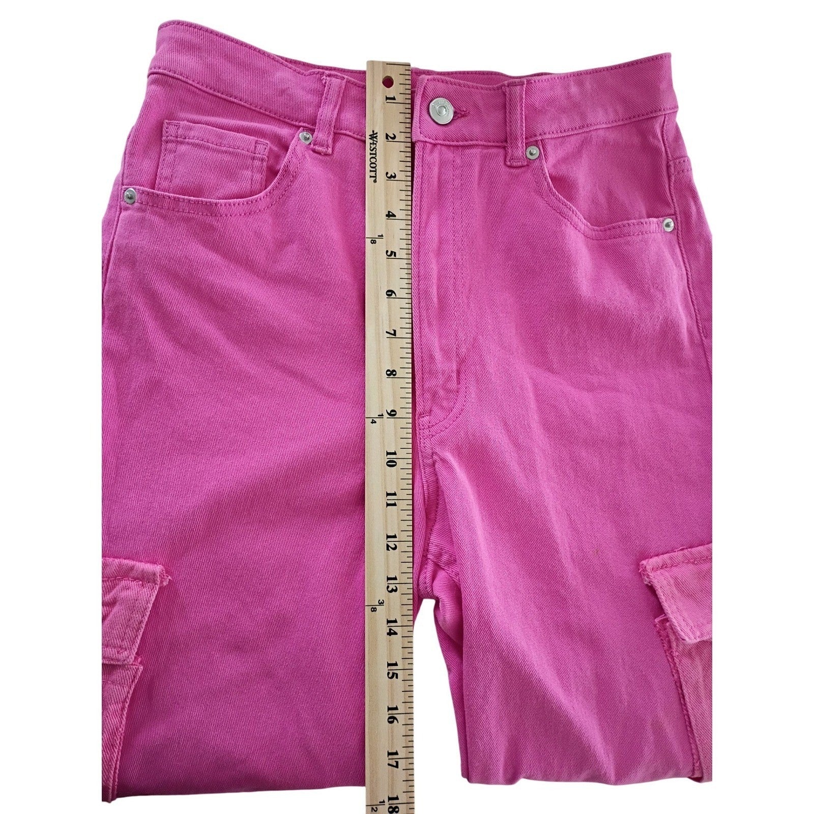 Hot Pink Cargo Jeans Wide Leg High Waisted Denim Pants