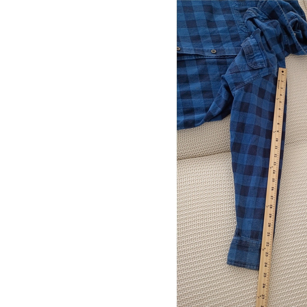 Jachs NY Cozy 100% Cotton Blue Plaid Flannel Shirt Button Up Long Sleeve Mens M