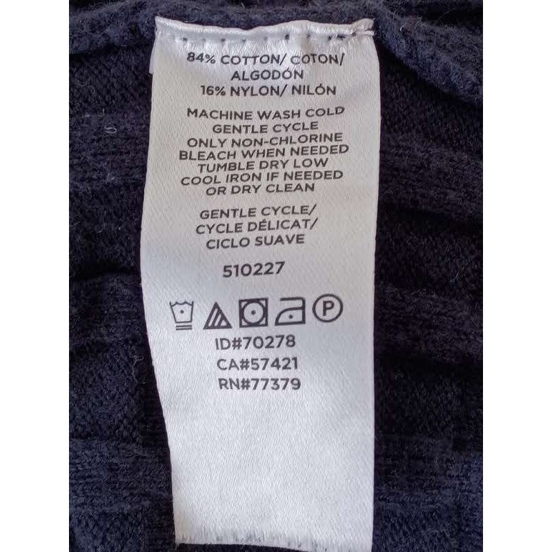 Ann Taylor Cotton Wool Sweater Navy Textured Crew Neck Quiet Luxury S