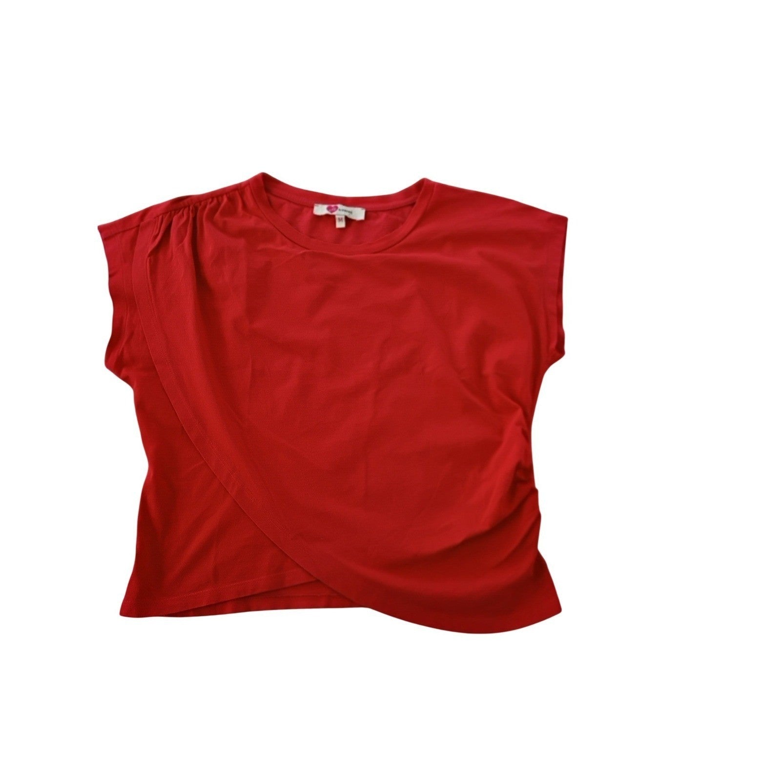Ole by Koton Red Asymmetrical Draped Cap Sleeve Top Size M 100% Cotton