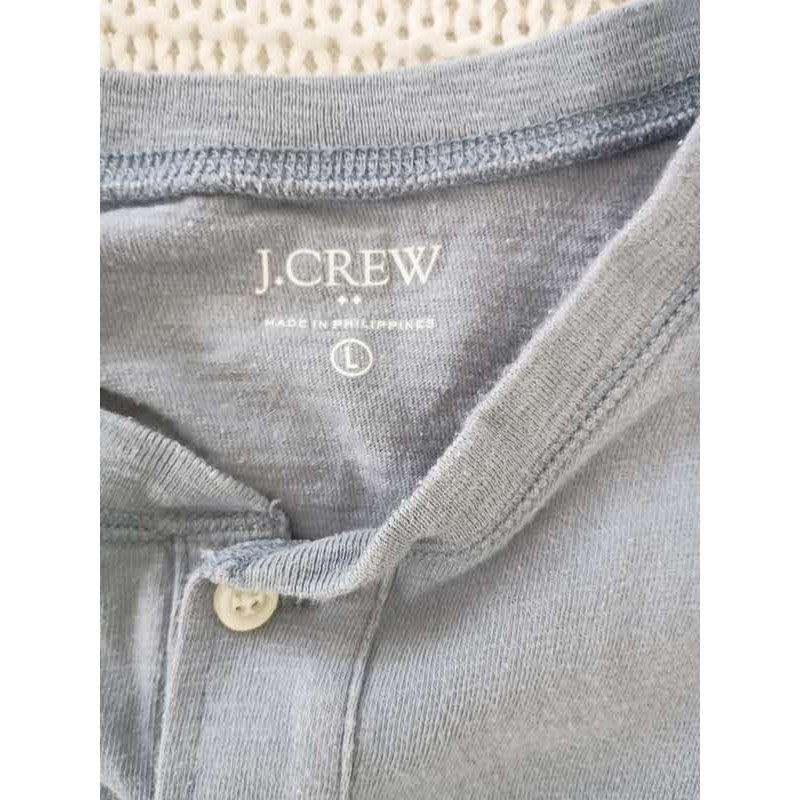 J.Crew Blue Henley Shirt Long Sleeve Re-Imagined Cotton Top Classic Casual L