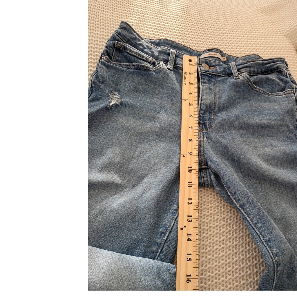 LEVI STRAUSS Classic 711 Skinny Jeans Distressed Blue Denim 30x29