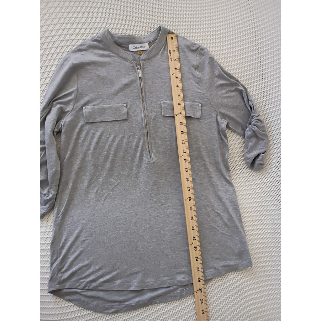 Calvin Klein Gray Zip Up Long Sleeve Shirt Sporty Athleisure Minimalist M