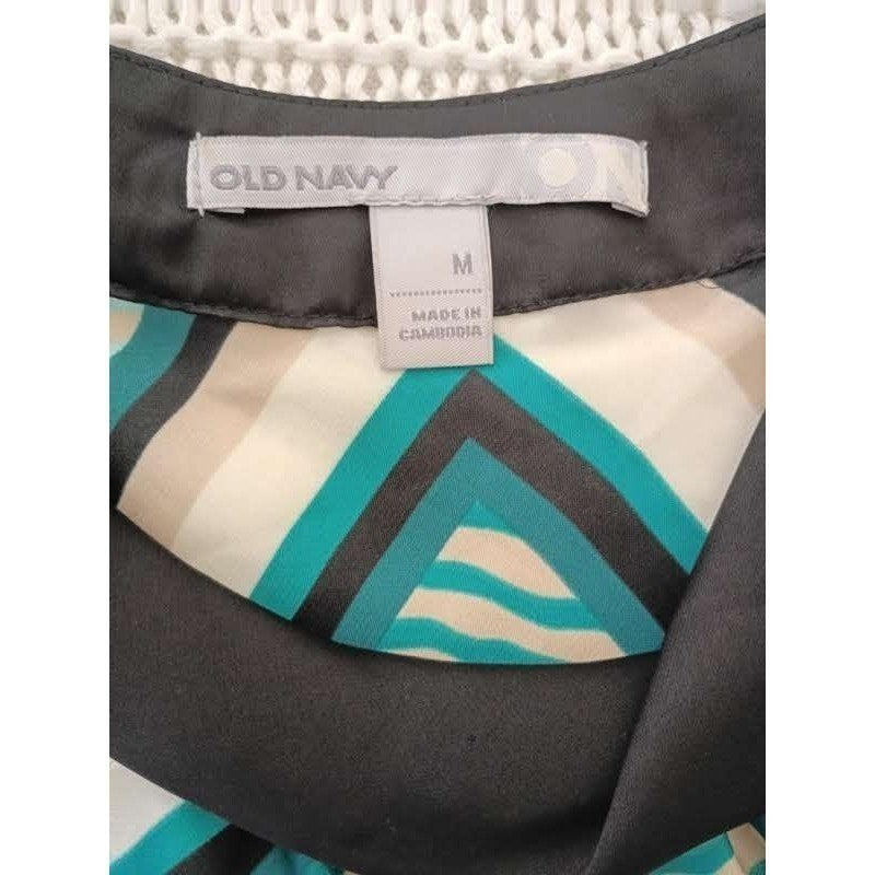Old Navy Teal Geometric Halter Top M Medium Tie Waist Chevron Blouse Retro Boho