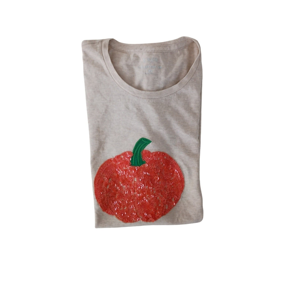 J.Crew NWT Collector Pumpkin Sequin Graphic Tee Shirt Beige 100% Cotton S