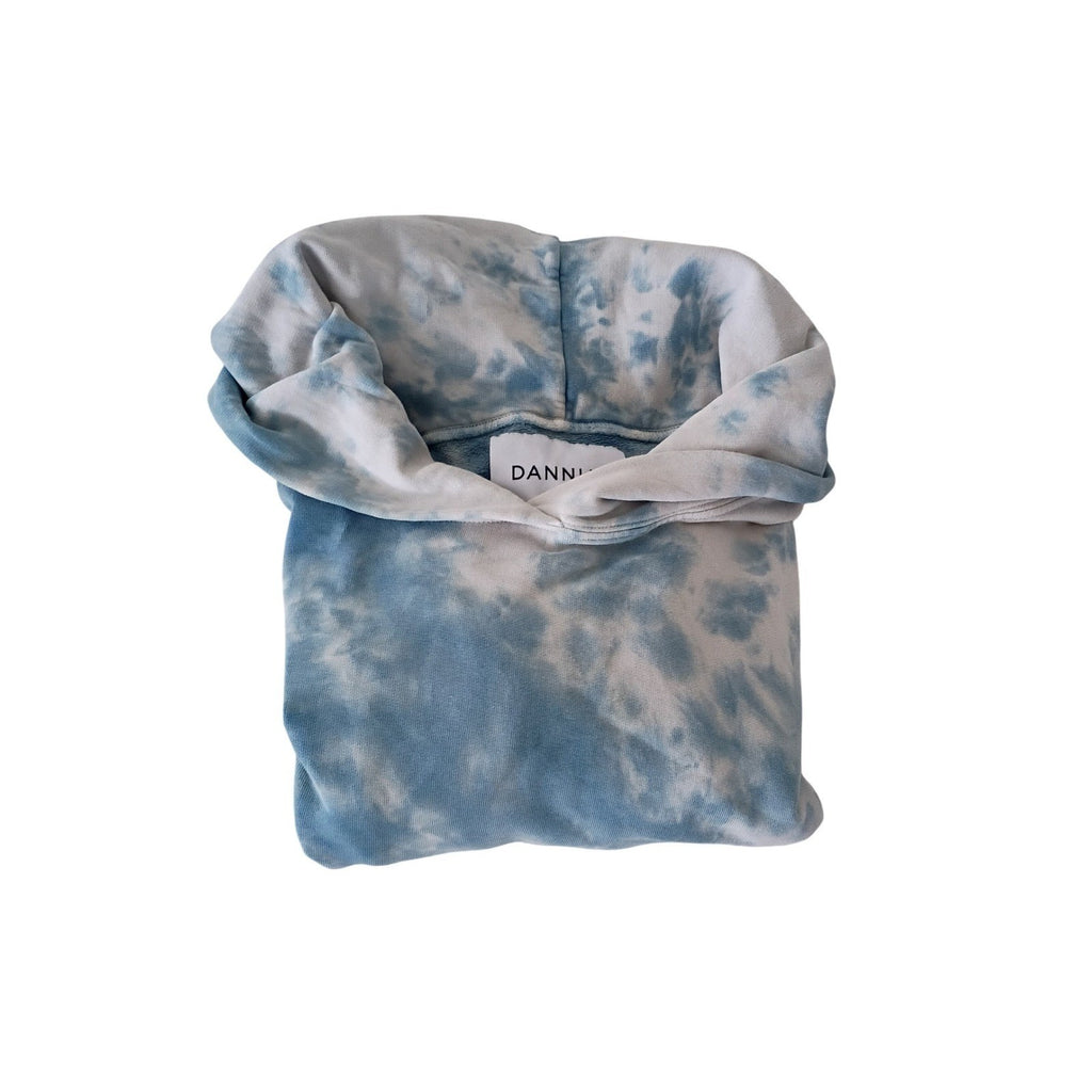 DANNIJO Tie Dye Hoodie 100% Cotton Cropped Sweatshirt Blue White Cotton XL