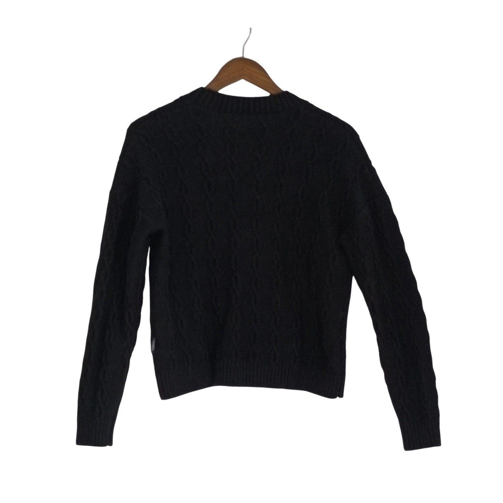 VISTA-Wool Blnd Black Cable Knit Btn Front V Neck Cardigan Sweater Alice Turtle
