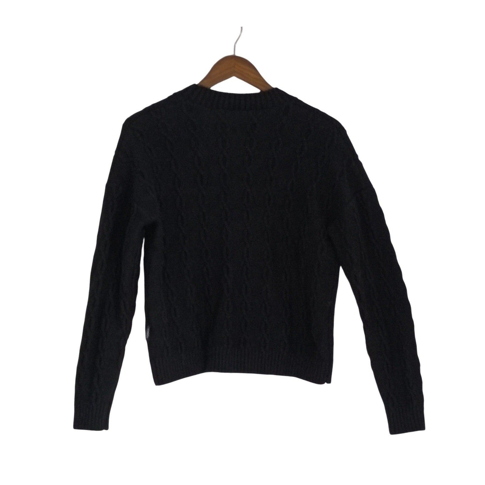 VISTA-Wool Blnd Black Cable Knit Btn Front V Neck Cardigan Sweater Alice Turtle