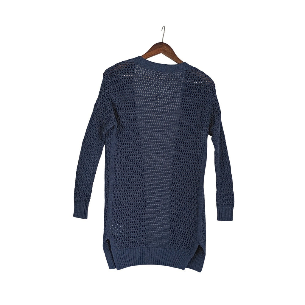 GAP NWT 100% Cotton Mesh Blue Crochet Knit Cardigan Longline Open Cozy Layer S