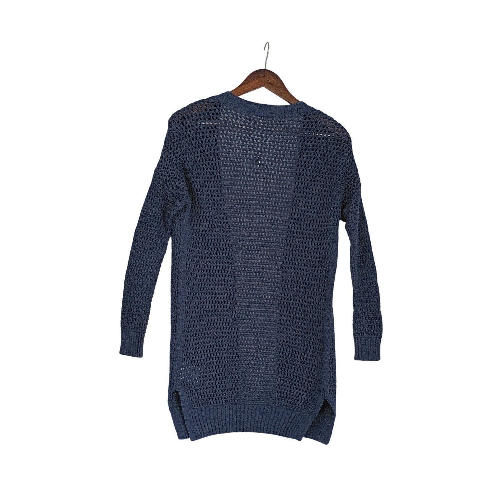 GAP NWT 100% Cotton Mesh Blue Crochet Knit Cardigan Longline Open Cozy Layer S